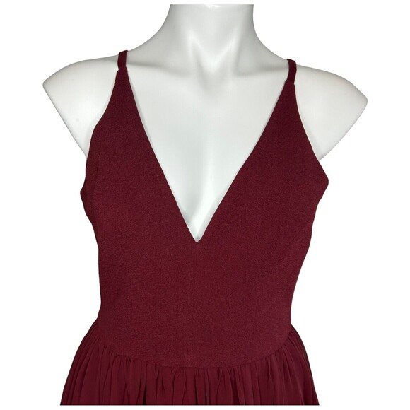 DRESS THE POPULATION Womens Alicia Burgundy Plunging Mix Media Dress Size M - Picture 5 of 12